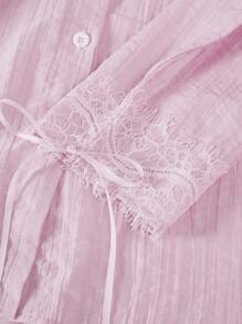 SHEIN Clasi 女士优雅精致纯色蕾丝拼接衬衫 - 粉色 - 查看 4