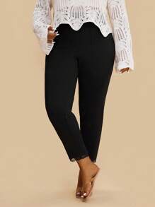 Travachic Plus Size Women Solid Color High Waist Toothpick Design Casual Capri Pants,Holiday Outfits For Women