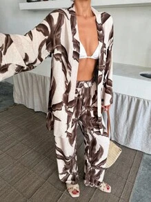 EURMUSE Set a due pezzi con stampa perfetta, eleganza senza sforzo con atmosfere da kimono, stampe audaci, silhouette rilassata. L'arte dello stile in un set abbinato, look deciso con un tocco fluido. Set ispirato al kimono per giorni chic. Stampe accattivanti, vestibilità agevole, dallo svago alla strada - stile in ogni passo. Avvolto nello stile, alimentato dalle stampe.