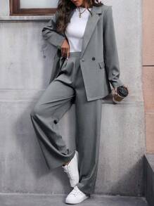 Lumivelle Women's Minimalist Office Lady Solid Color Lapel Double Breasted Blazer And Pants Suit Blazer Set For Women Two Piece Outfits Woman Suit Fall Cloth For Women