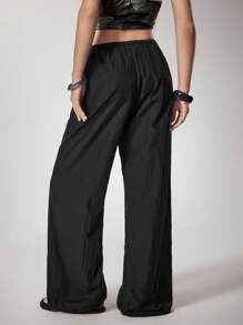 Umamao Estudio Black Lightweight Sporty Star Graphic Streetwear Style Women's Casual Loose Pants Suitable For Fall Winter Music Festival Rave For Women Pants And Top Women's Summer Pants Y2K 2000s Back To School Club Outfits Women Sexy - Black - View 2