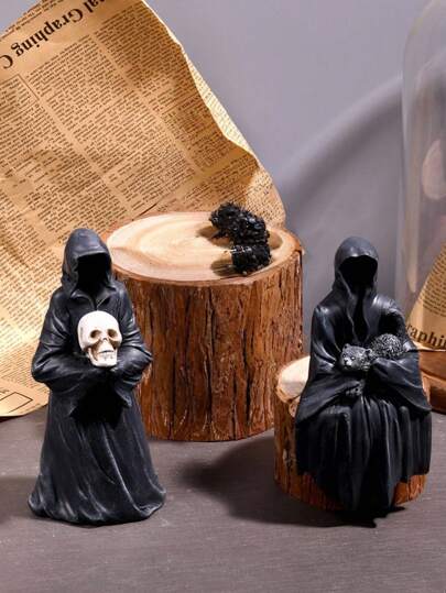Goth 1pc Gothic Desktop Ornaments, Skull Desktop Decoration,Halloween Black Robe Gothic Ornament, Black Robe Faceless Ghost Home Desktop Car Ornament, Mysterious King Cute Figure Game Merchandise Statue
