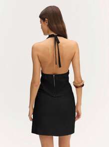 Nöista Natural Comfortable Halter Sleeveless Tank Top Front Decoration Is Perfect For Any Spring! - Black - View 2