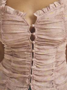 Aralina 女式复古褶饰纽扣可爱夏季上衣，完美适合 2000 年秋季、夏季和乡村音乐会