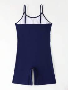 少女随意印花时尚夏季泳装 - 藏蓝色 - 查看 2