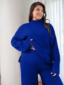 EURMUSE SUÉTER INFORMAL CON CUELLO ALTO TALLA PLUS - Azul - Ver 6