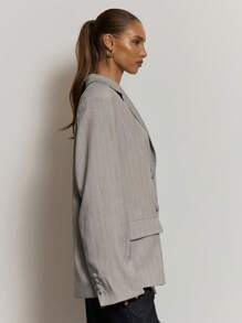 MUSERA Oversized Lapel Collar Relaxed Fit Blazer Elegant Professional Business Casual Vacation Fall Winter Autumn Work Office Old Money Date Night Going Out Back To School Wedding Guest Suit Cute Everyday Smart Tailored Capsule Wardrobe Spring - Grey - View 3