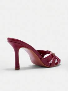 CUCCOO BIZCHIC Women's Solid Color Metal Decor Minimalist High Heel Sandals, Daily Casual Summer BURGUNDY Sandals Spring Shoes Spring Break Easter For Christmas