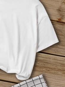 SHEIN Tween Boy Shark & Letter Print Round Neck Short Sleeve Casual T-Shirt Summer Holiday - White - View 4