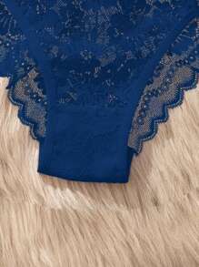 SHEIN Seamless Panties (Briefs) With Lace Trim, Navy Blue - Navy Blue - View 5