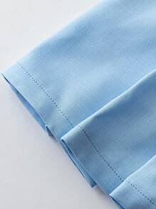 SHEIN Tall 全新女式梭织面料褶皱 A 字型前拉链后松紧腰修身中腰休闲短裤 - 藍色 - 查看 6