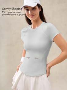 OutZeal 女士运动T恤 健身运动服 速干柔软网眼紧身短袖上衣 - 淺灰色 - 查看 3