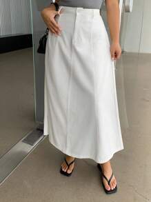 Dazy Plus Váy Jeans Dài Rộng Dáng Chữ A Màu Trơn Cỡ Lớn Thu/Đông - trắng - Xem 4