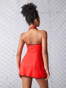 CourtClass Vestido de yoga y activewear casual versátil con cierre y cuello de halter para mujeres - Rojo - Ver 4