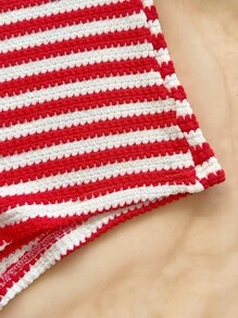 Soleia 2 件套女士度假装：红白条纹针织露肩上衣和超低腰修身短裤，适合派对、圣诞节、情人节、约会、海滩、游轮、狂欢节、复活节 - 紅色 - 查看 5