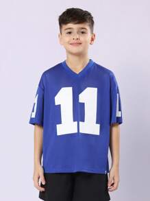 SUMWON Tween American Football Jersey Style Varsity Number T-Shirt Mesh Sports Breathable Team Summer Camp Jersey Number 11 - Blue - View 1