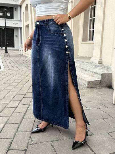 Jeanoix Plus Size Women's Casual Lady Short Denim Skirt, Summer