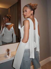 Glamine 2025 Elegante blusa de gasa sin mangas de unicolor con tirantes, ropa de otoño para mujeres, de vuelta a la escuela - Blanco - Ver 5