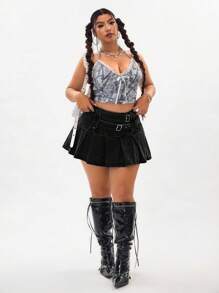 Jeanoix 休闲时尚百搭个性大码女式牛仔裙 - 深灰色 - 查看 4