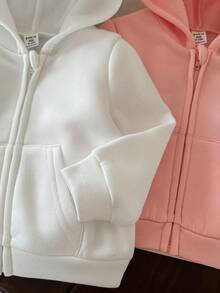 SHEIN LMoss Kids LMoss 2件套女婴可爱纯色连帽卫衣套装，包括婴儿拉链卫衣、幼儿拉链卫衣、婴儿卫衣、婴儿拉链外套和婴儿外套，适合秋冬季穿着。 - 彩色 - 查看 7