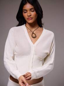 MUSERA 针织V领纽扣罗纹腰带收口开衫，春季Y2K 90年代休闲可爱秋季冬日日常办公圣诞节工作时尚