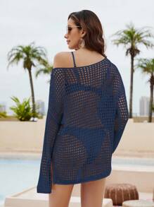 Swim Vcay 女士夏季服装 镂空针织罩衫 夏季 - 寶藍色 - 查看 2