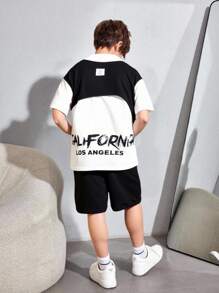 Tween Boy's Casual Big Letter Print Polo Shirt And Shorts Set,Black Classy Summer Vacation Clothes,Back To School Outfits For Party,School And Street - White - View 7