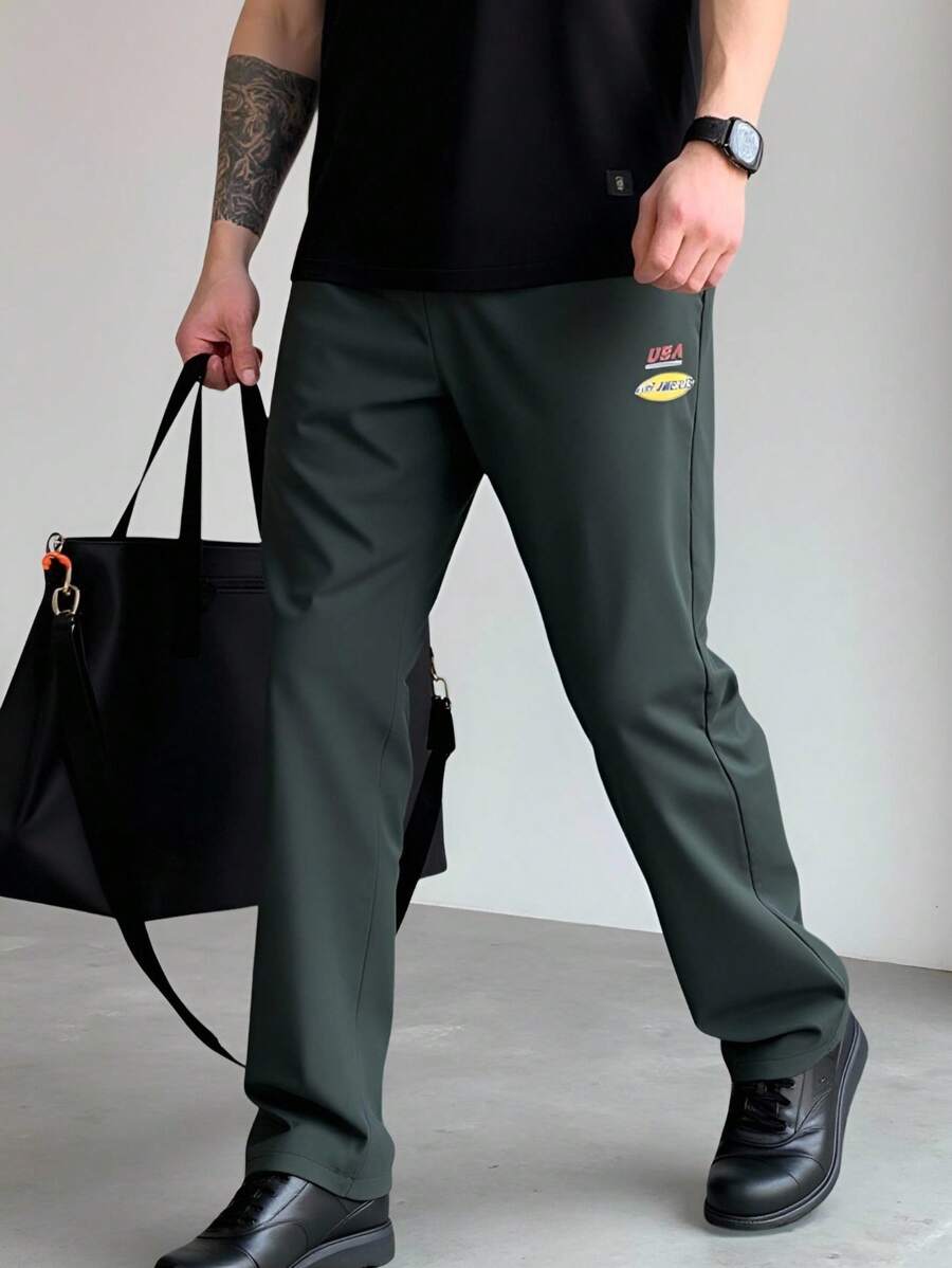 Manfinity Homme 男士字母印花口袋直筒休闲裤