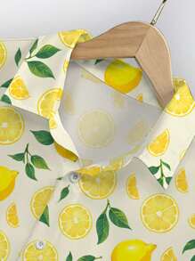 Manfinity RSRT Men's Summer Vacation Lemon Print Short Sleeve Shirt Lemon Shirt Men - Multicolor - View 5