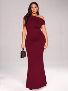 SHEIN BAE Váy Maxi Xù Lông Bất Đối Xứng Thanh Lịch Cỡ Lớn Cho Nữ, Thích Hợp Mặc Hàng Ngày, Hẹn Hò, Đi Chơi, Tiệc Tùng, Đi Câu Lạc Bộ, Halloween, Ngày Lễ Tình Nhân, Đám Cưới Làm Phù Dâu Hoặc Váy Dự Tiệc, Váy Hẹn Hò Lãng Mạn - Màu Đỏ Sâu - Xem 7