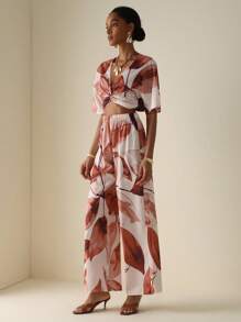 Vesra 女式两件套印花套装（含扭纹上衣和阔腿裤） - 彩色 - 查看 5