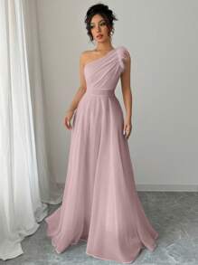 Modelyn Váy một vai phong cách cổ điển lãng mạn kiểu Pháp - Hồng - Xem 4