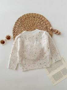 SHEIN Baby Girls' Casual Fashionable Versatile Minimalist Round Neck Long Sleeve Sweater, Daily Wear,In Fall/Winter - White - View 2