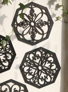 ROMWE Goth 4 miếng gỗ chạm khắc hình học trang trí tường châu Âu - Nền gỗ nguyên khối nghệ thuật trang trí nhà cửa - màu đen - Xem 8