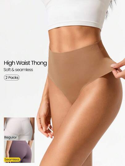 GLOWMODE 2 Pacotes de Calcinha Tipo Tanga Respirável e Leve, com Cintura Alta, sem Costuras e sem Mostrar, Antisuor, para Uso Diário e Casual, Exercícios