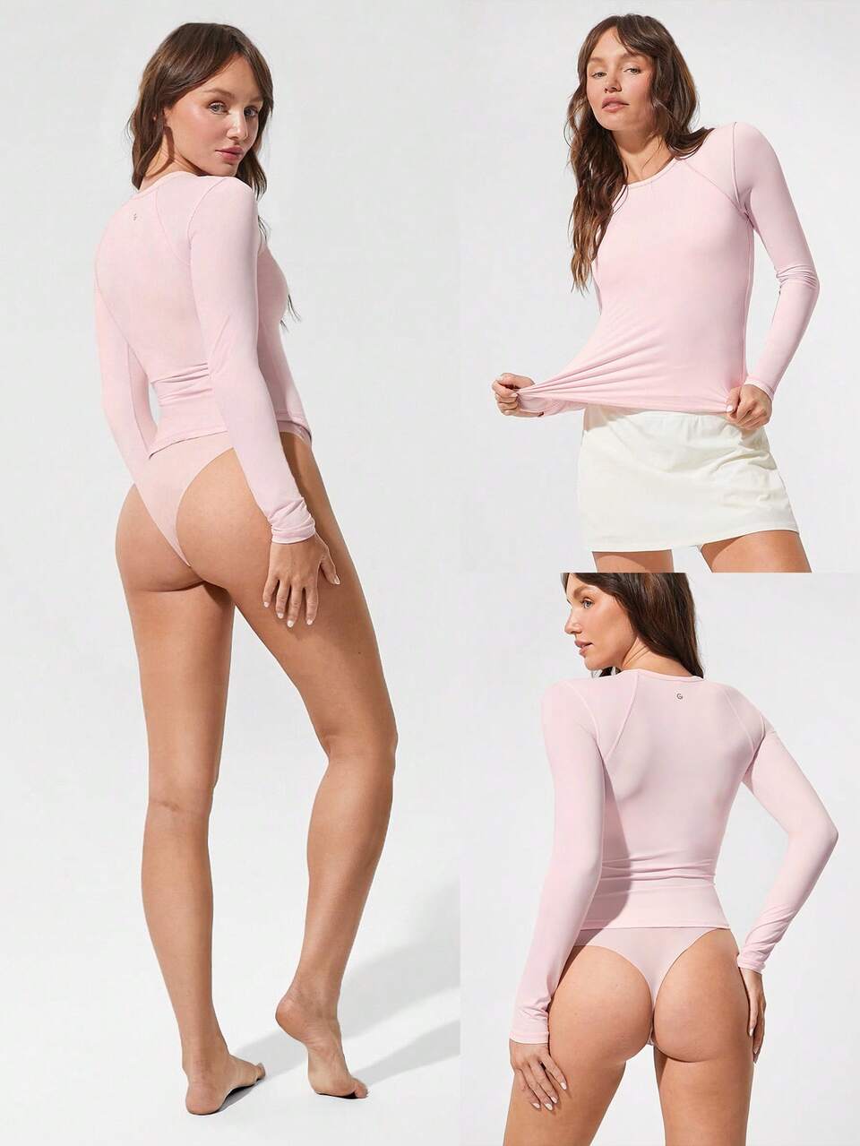 Shine Bright Soft Stretchy Breathable Slim Fit Hip Length Crewneck Long-Sleeve Top Daily Casual Wear