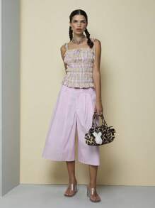 COUREZ 超大款阔腿长款格纹牛仔短裤/Y2K秋季女装冬季服装100%纯棉可爱外出穿搭 - 粉色 - 查看 2