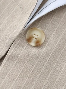 Franclia Chaqueta estilo blazer ajustada de lino beige con rayas, cuello con contraste y un solo botón, versátil para uso casual, oficina y commuting. Nueva ropa de mujer casual de primavera/otoño para el trabajo