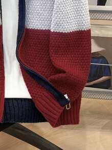 SHEIN Tween Boy 基本款休闲宽松前开撞色针织开衫，适合通勤、上学、日常休闲、运动、春夏秋冬 - 寶藍色 - 查看 7