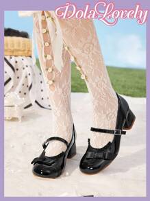 Dola Lovely 女士蝴蝶结玛丽珍鞋，圆头扣环厚底高跟鞋，时尚百搭白色鞋子 - 黑色 - 查看 3