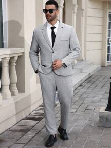 Manfinity Mode Men Plus Size Linen Long Sleeve Jacket And Pants Suit Set - Grey - View 6