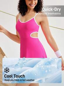 SHEIN Sovereign Charm Mono de tirantes con correas cruzadas y contraste de colores para mujer - Rosa Fucsia - Ver 6