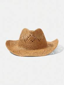 MUSERA Sombrero de vaquero de paja con ala rizada, lazo de paja, sombrero de playa transpirable para protección solar de estilo western y de festival