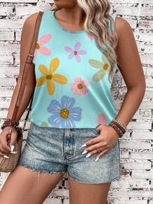 EMERY ROSE Plus Summer Floral Print Tank Top Flower Tank Top Back To School - Multicolor - View 4