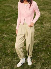 Briarwyn Áo khoác cardigan dài tay đơn giản, năng động, thoải mái, dành cho nữ, mùa thu, mùa đông, phong cách cổ điển, trở lại trường, giáo viên dành cho nữ - Hồng - Xem 7