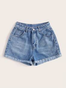 GlowEve Quần short denim cạp cao mùa hè - Màu xanh lam - Xem 3