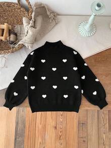 LMoss Kids LMoss Young Girl Heart Textured Knit Sweater,Casual And Warm Autumn Black White For Jumper With Hearts Back To School Girls - Black - View 5