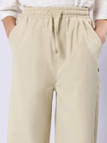 SUMWON 优质套穿阔腿斜纹棉布裤经典宽松版型舒适休闲裤柔软四季百搭校服风格 - 杏色 - 查看 6