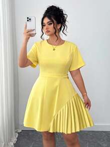 Elenzga 大码女式优雅简约褶皱连衣裙