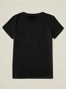 EMERY ROSE 大码夏季休闲日常万圣节鬼魂印花短袖T恤 - 黑色 - 查看 2